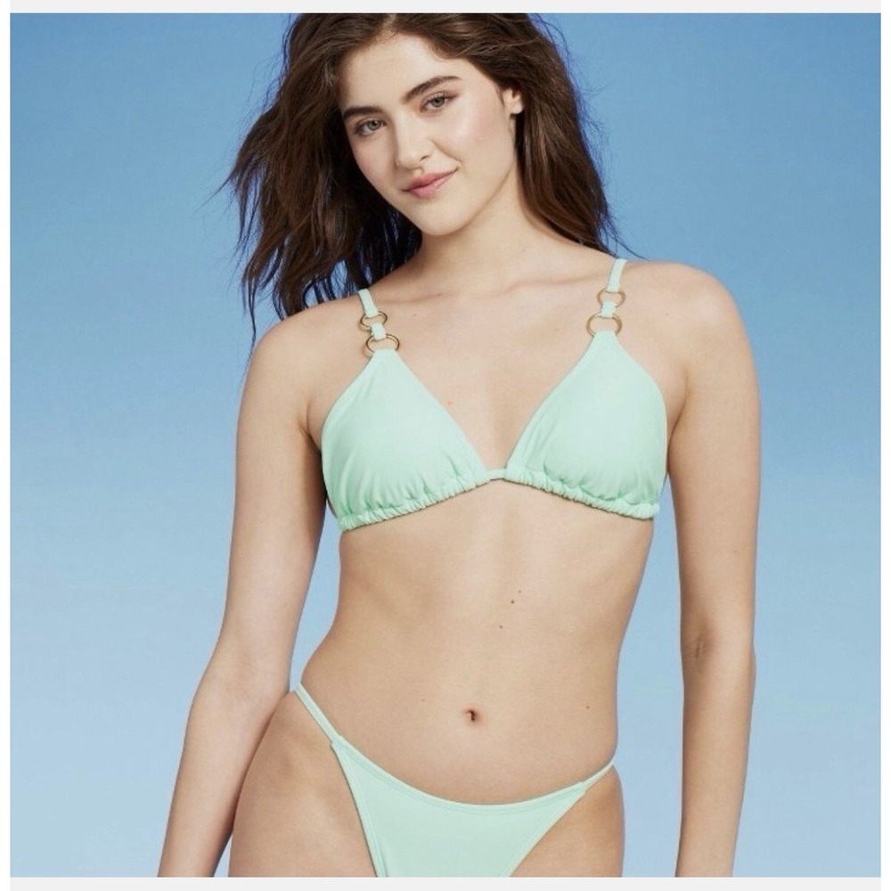 Wild Fable Triangle Double Ring Bikini Swimsuit Set Mint Green NEW